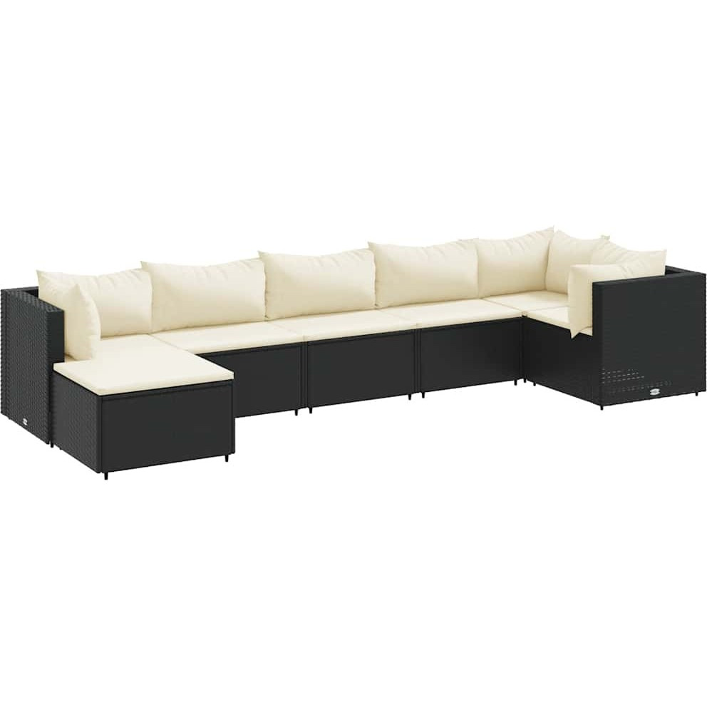 Vidaxl 7 Piece Patio Lounge Set With Cushions Black Poly Rattan