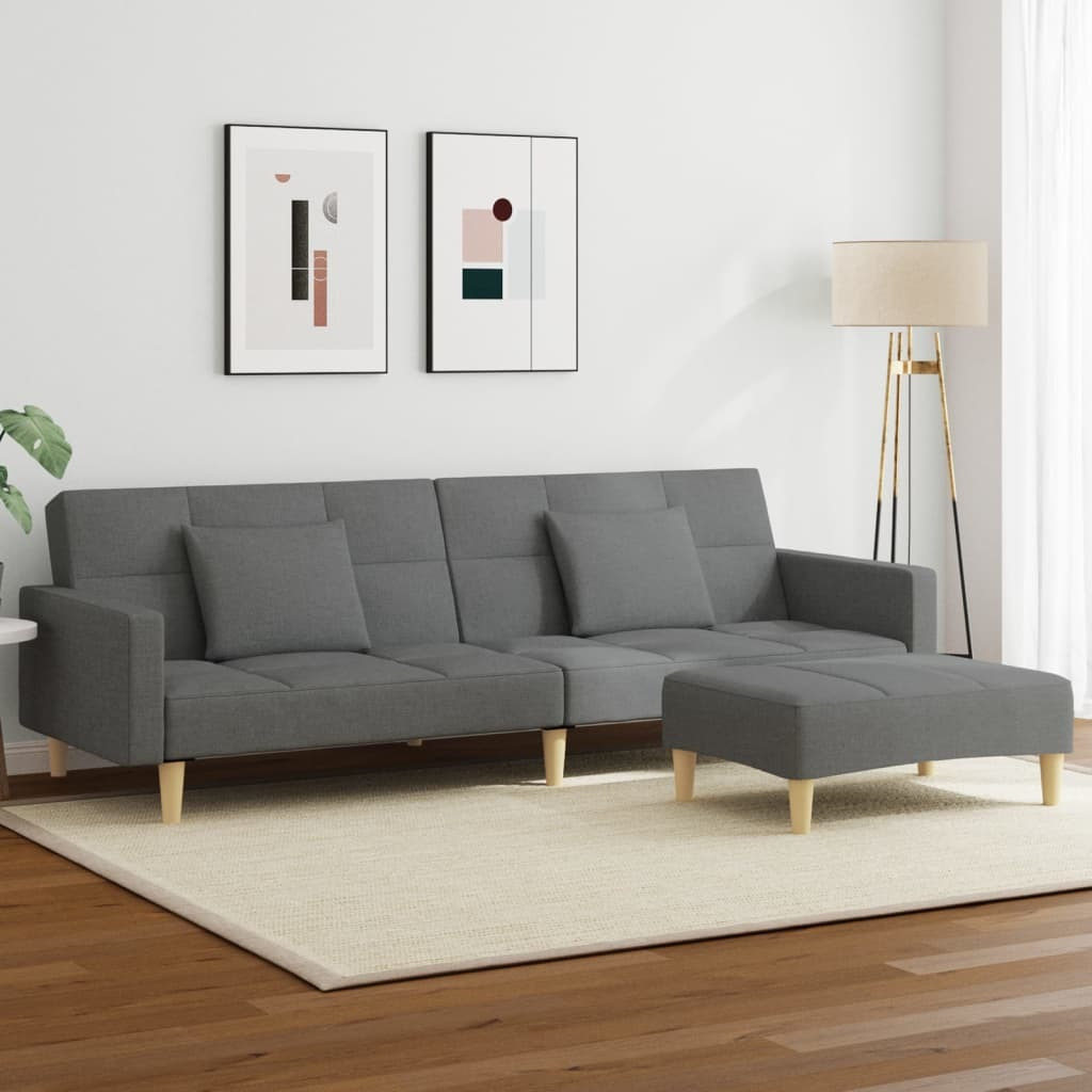 Vidaxl 2-Seater Sofa Bed With Footstool Dark Gray Fabric