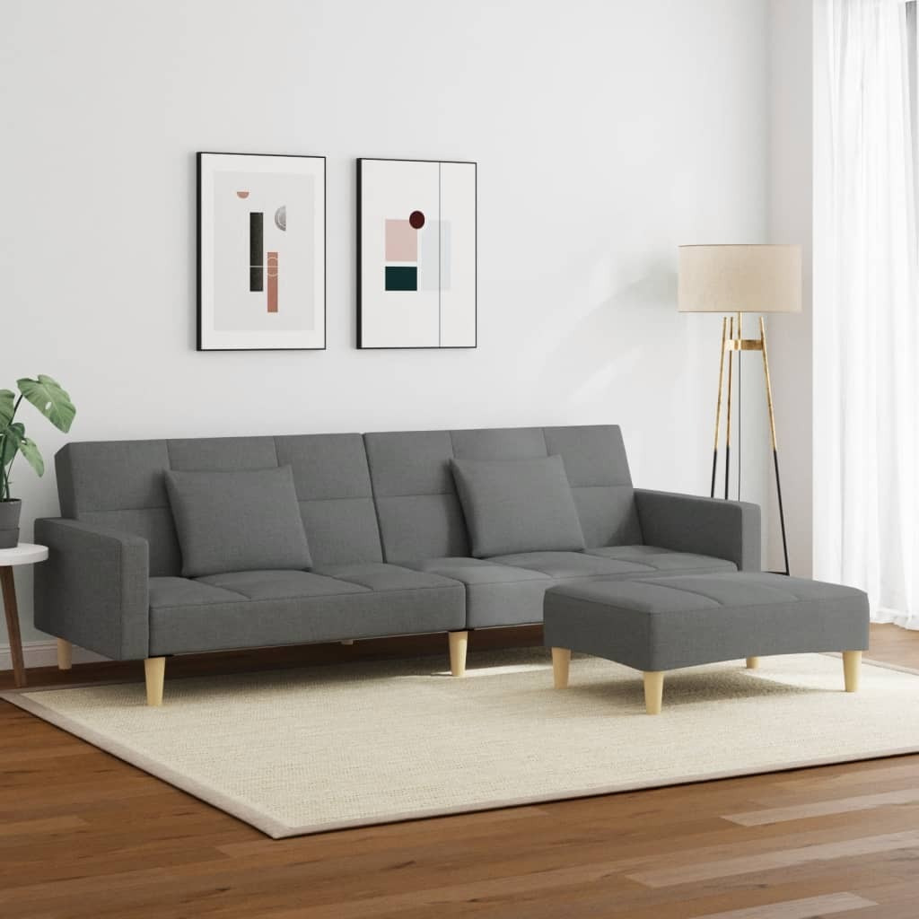 Vidaxl 2-Seater Sofa Bed With Footstool Dark Gray Fabric