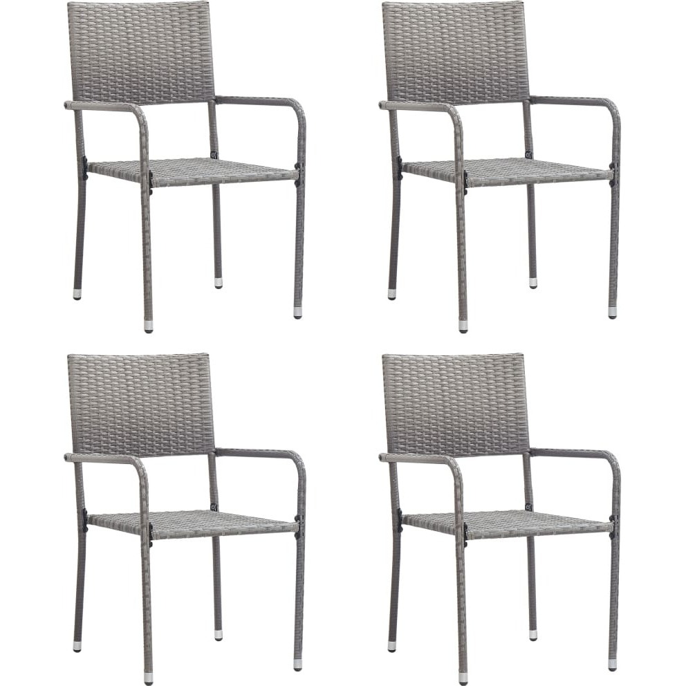 Vidaxl Patio Dining Chairs 4 Pcs Stackable Gray Poly Rattan