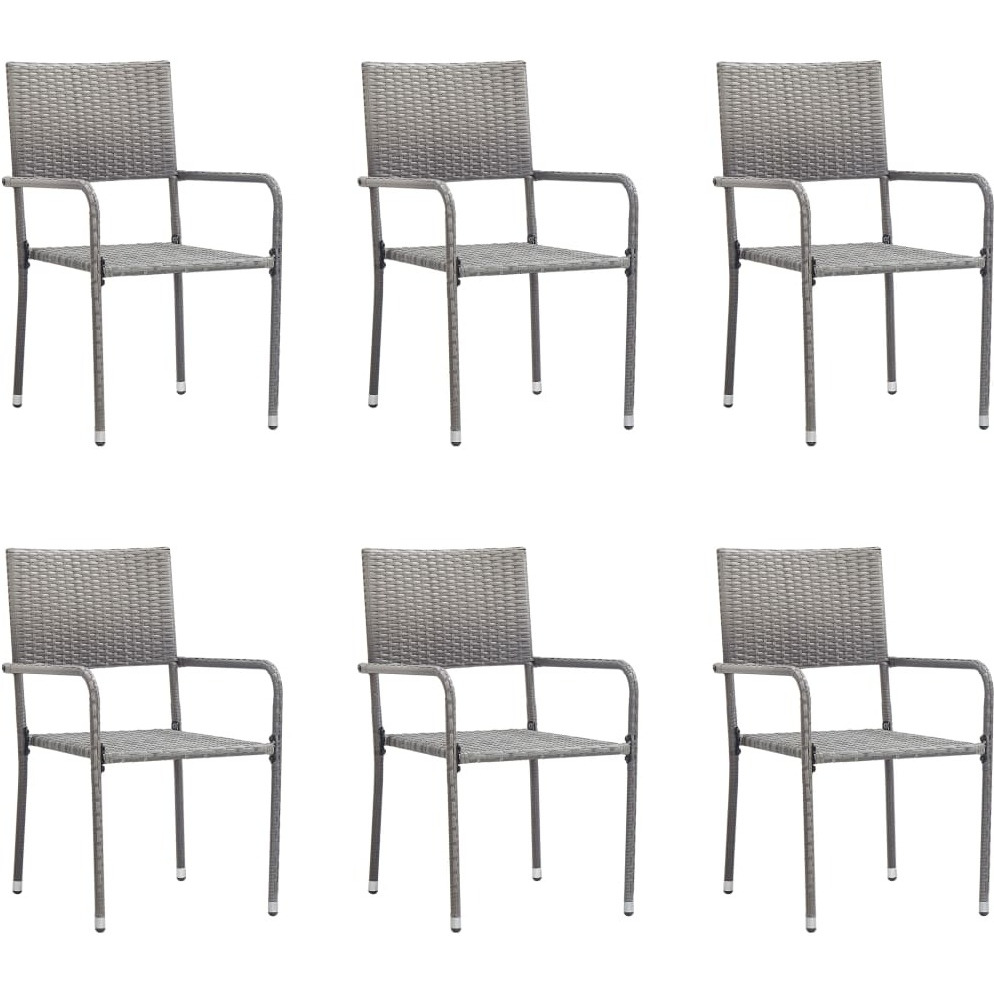 Vidaxl Patio Dining Chairs 6 Pcs Stackable Gray Poly Rattan