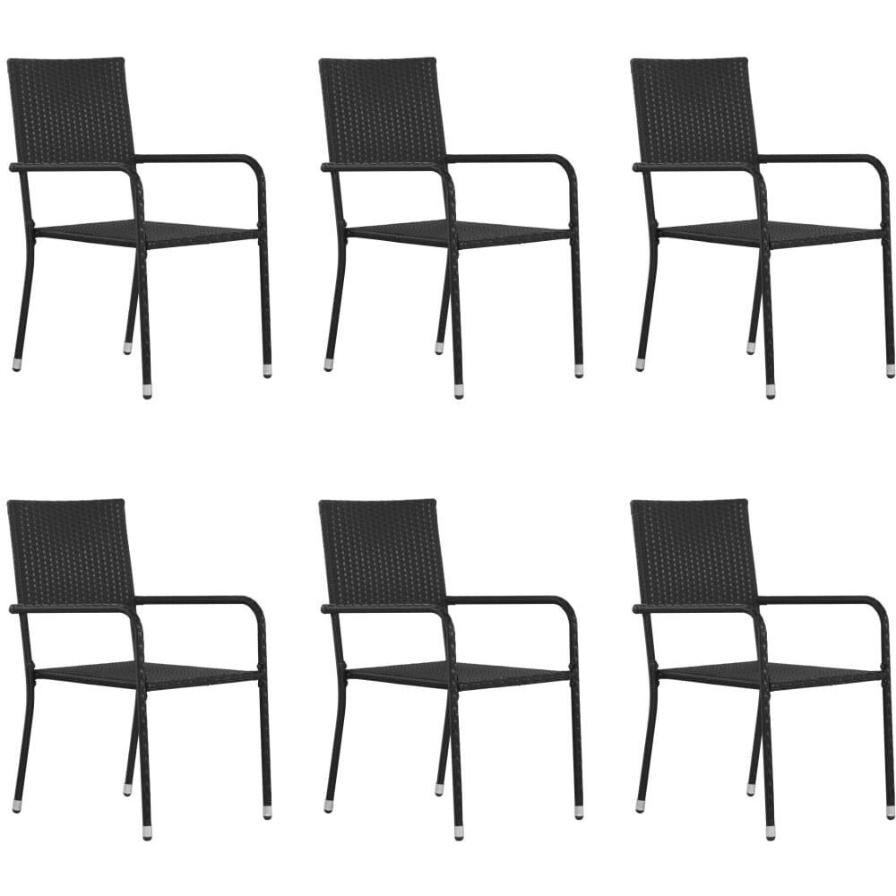 Vidaxl Patio Dining Chairs 6 Pcs Stackable Black Poly Rattan