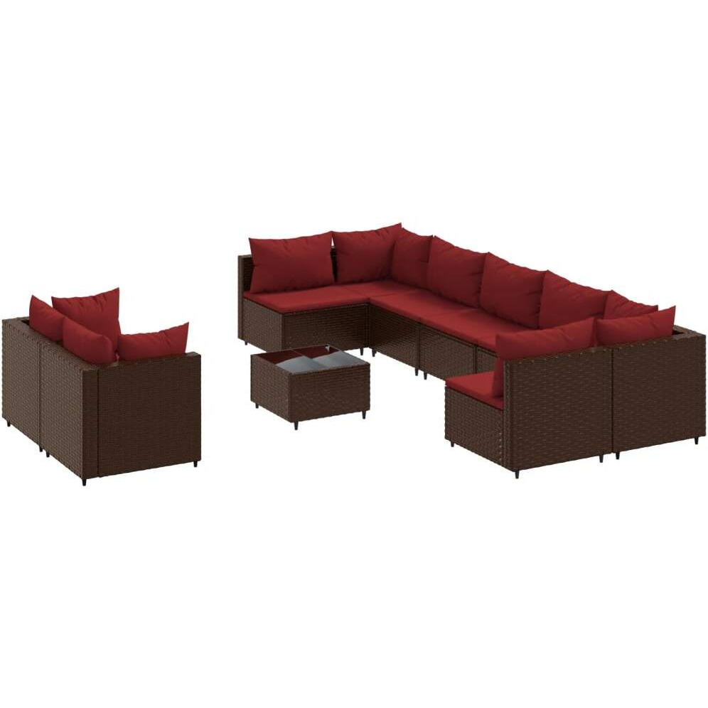 Vidaxl 10 Piece Patio Sofa Set With Cushions Brown Poly Rattan