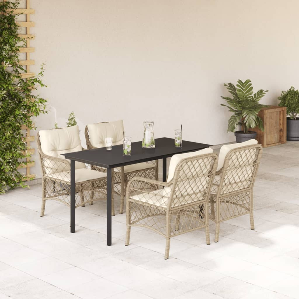 Vidaxl 5 Piece Patio Dining Set With Cushions Beige Poly Rattan