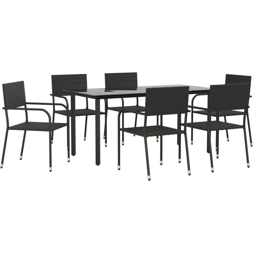 Vidaxl 7 Piece Patio Dining Set Black Poly Rattan And Steel