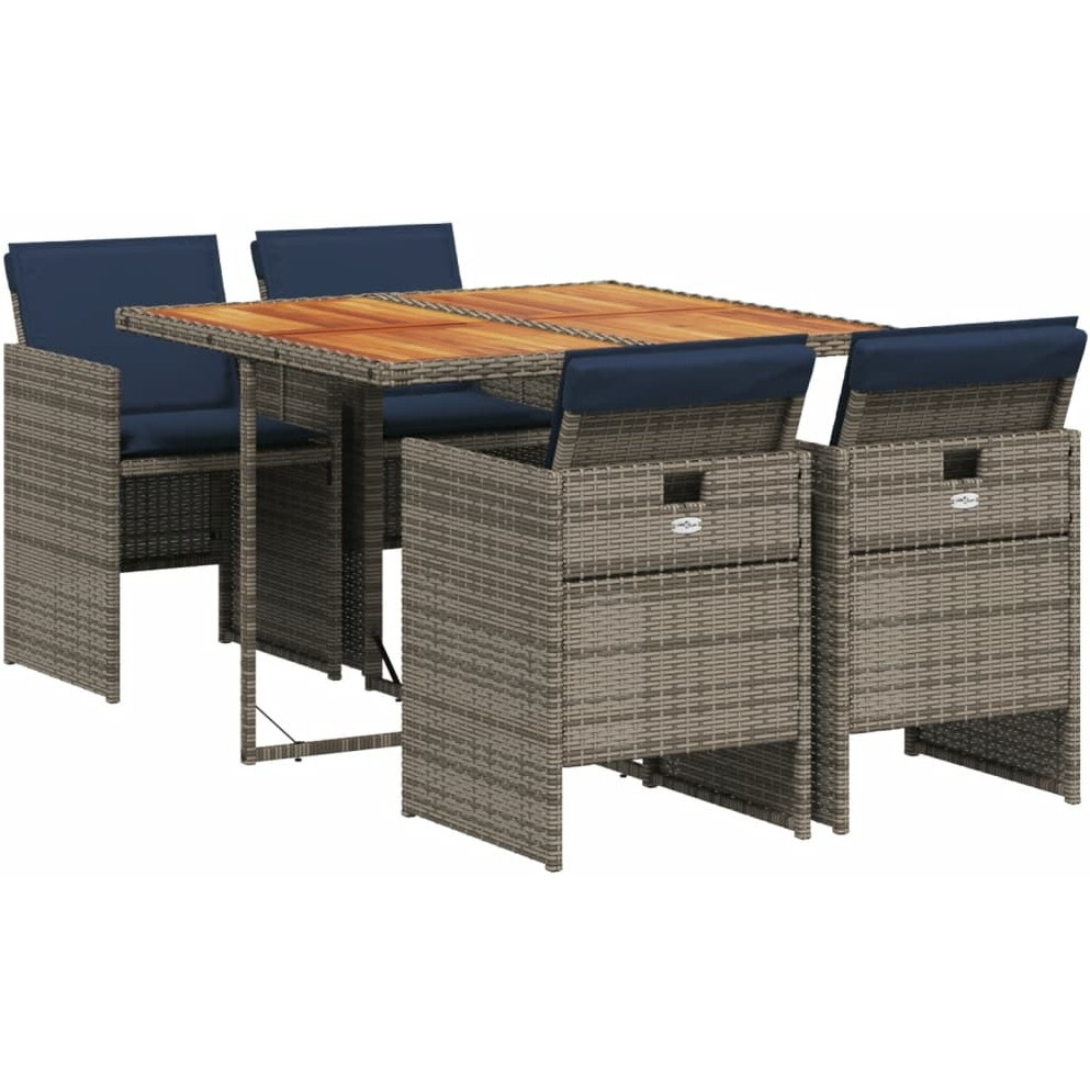 Vidaxl 5 Piece Patio Dining Set With Cushions Gray Poly Rattan