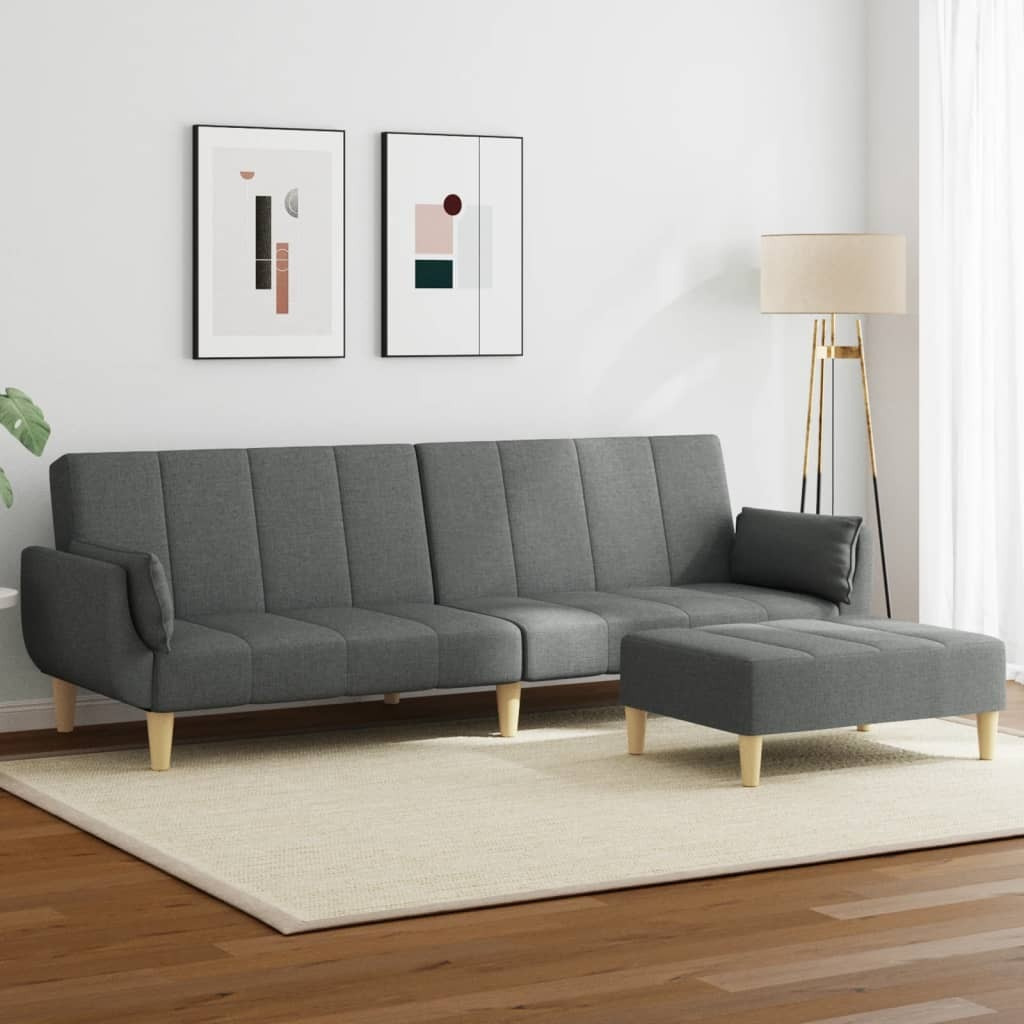 Vidaxl 2-Seater Sofa Bed With Footstool Dark Gray Fabric