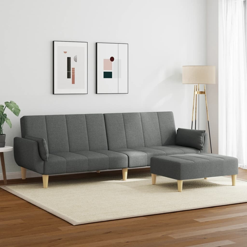 Vidaxl 2-Seater Sofa Bed With Footstool Dark Gray Fabric