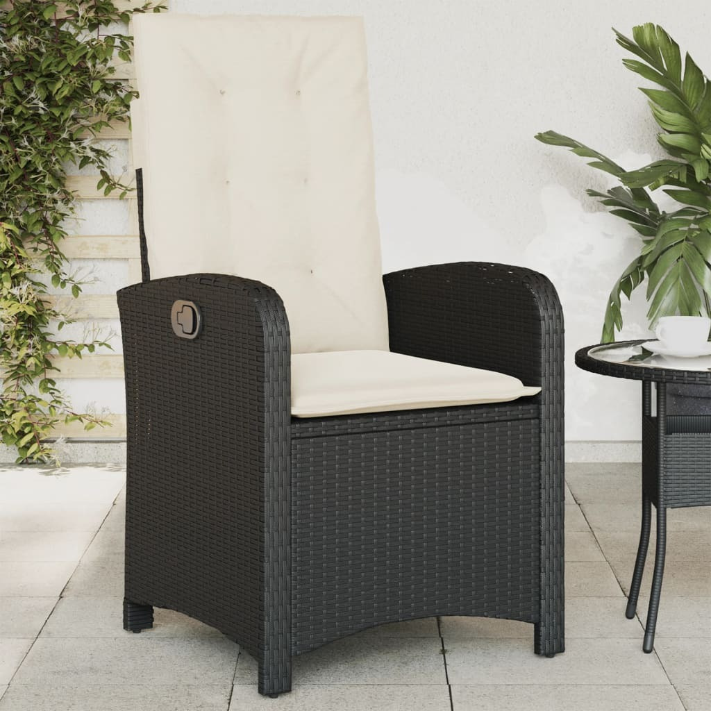Vidaxl Reclining Patio Chair With Cushions Black Poly Rattan