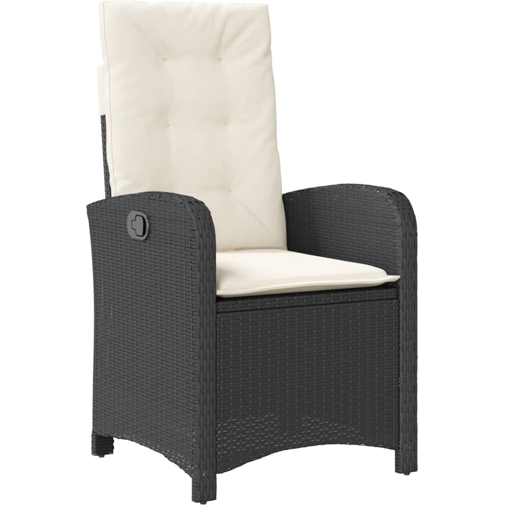 Vidaxl Reclining Patio Chair With Cushions Black Poly Rattan