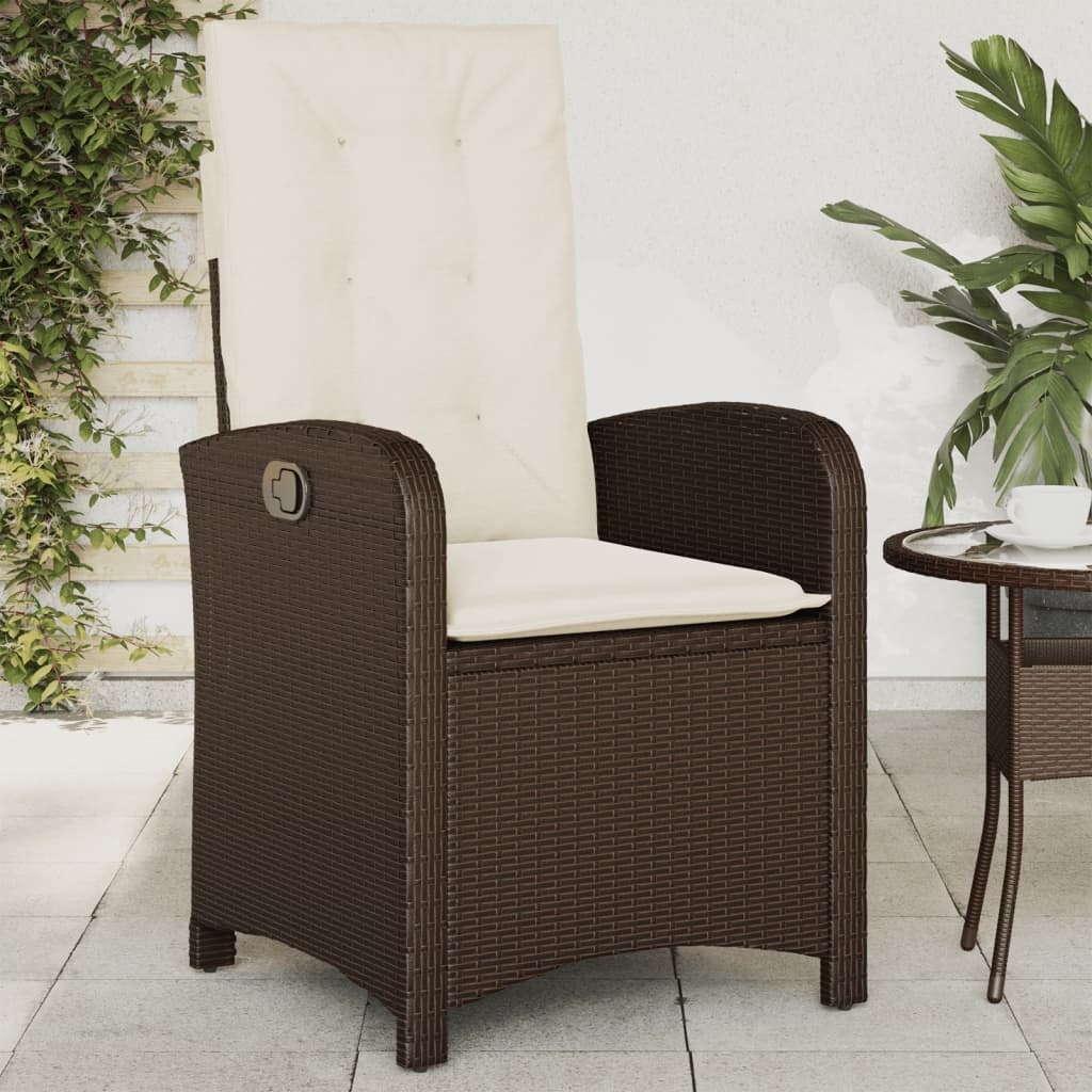 Vidaxl Reclining Patio Chair With Cushions Brown Poly Rattan