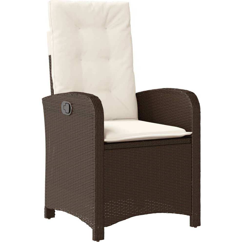Vidaxl Reclining Patio Chair With Cushions Brown Poly Rattan