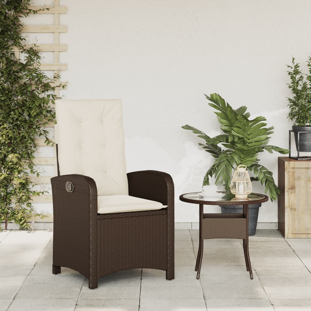 Vidaxl Reclining Patio Chair With Cushions Brown Poly Rattan