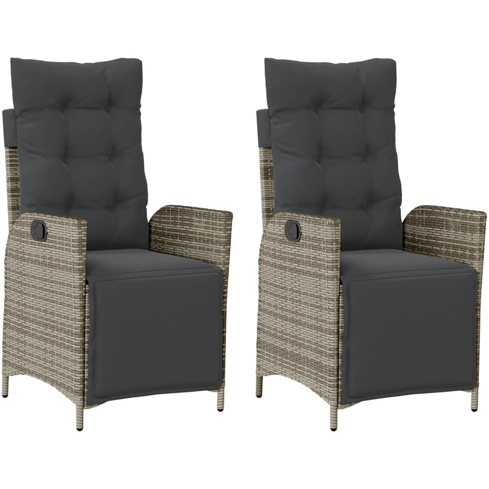 Vidaxl Reclining Patio Chairs 2 Pcs With Footrest Gray Poly Rattan