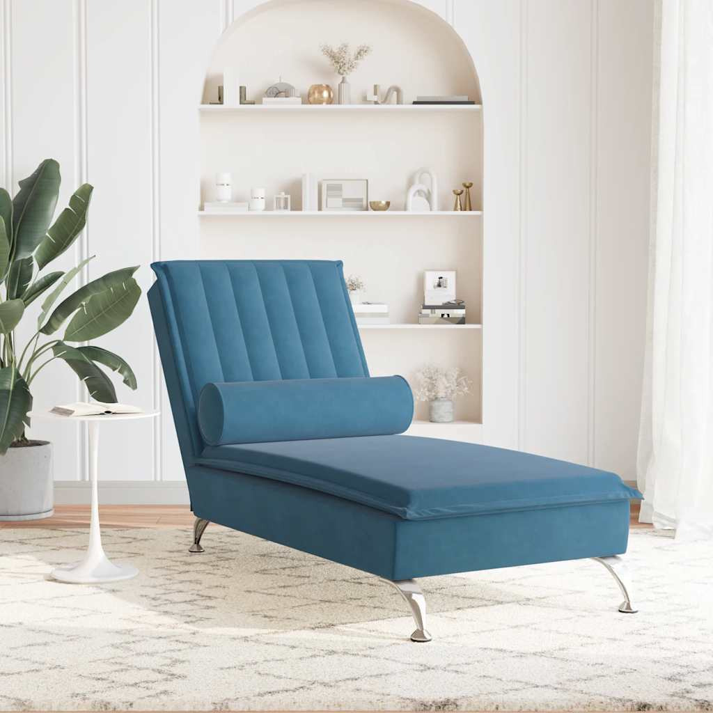 Vidaxl Massage Chaise Lounge With Bolster Blue Velvet