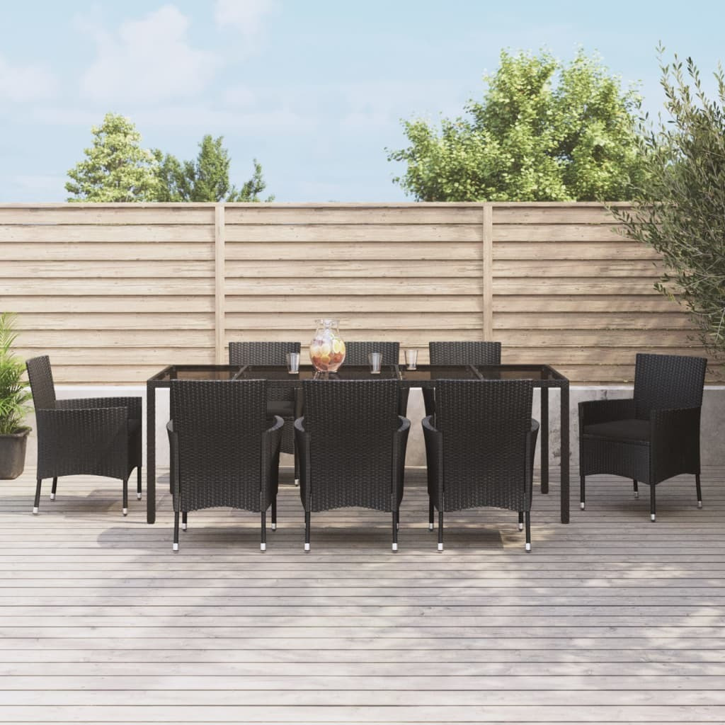 Vidaxl 9 Piece Patio Dining Set With Cushions Black Poly Rattan