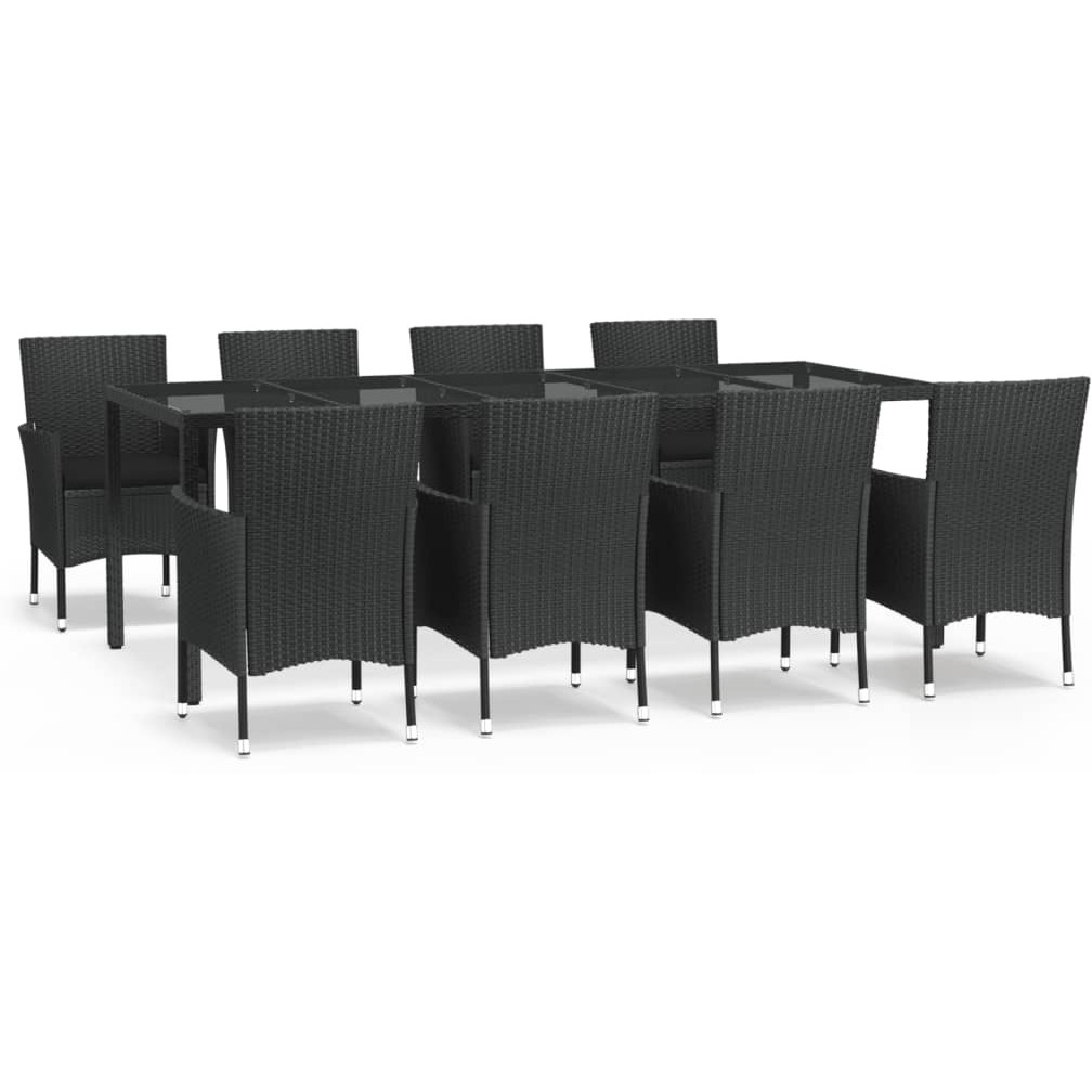 Vidaxl 9 Piece Patio Dining Set With Cushions Black Poly Rattan