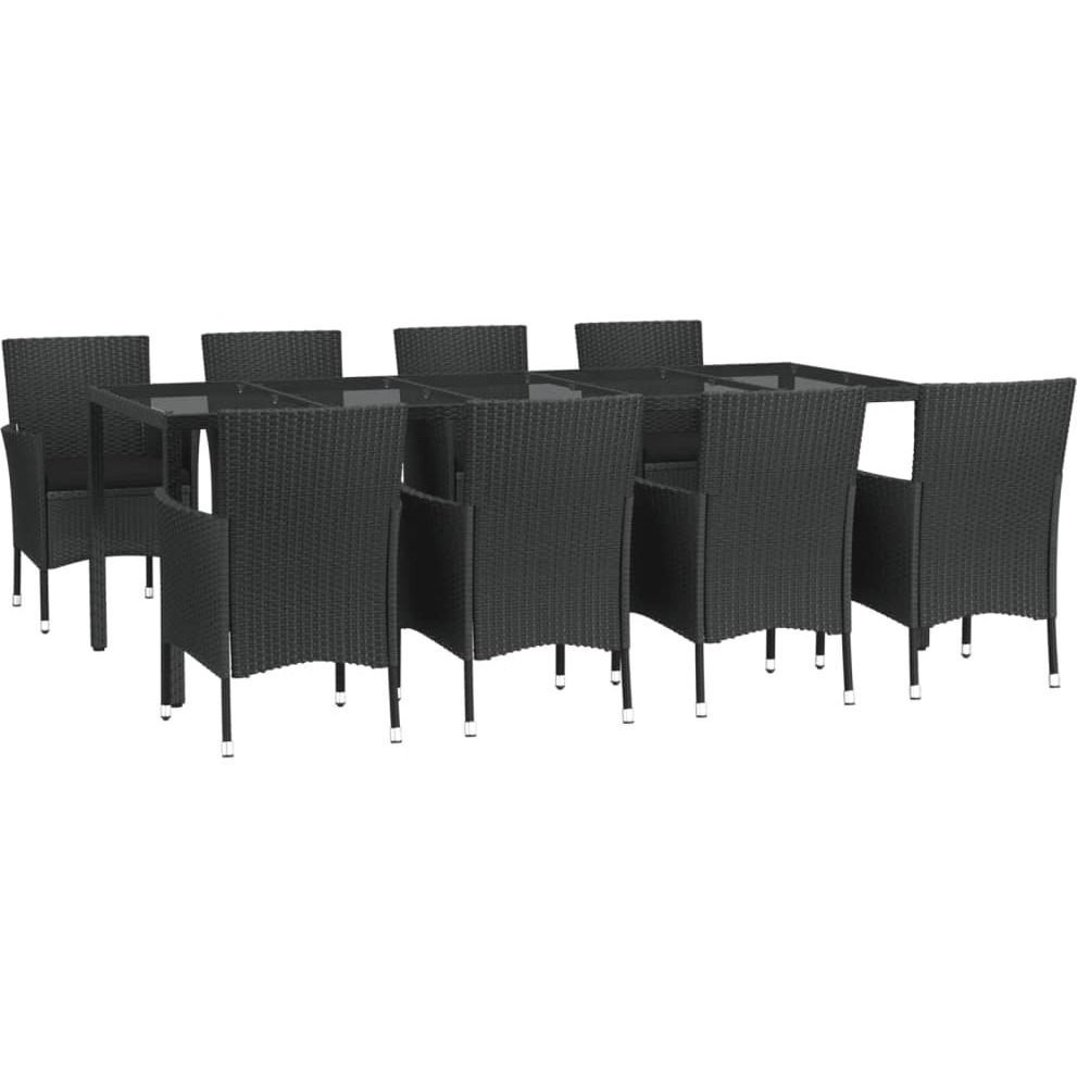Vidaxl 9 Piece Patio Dining Set With Cushions Black Poly Rattan