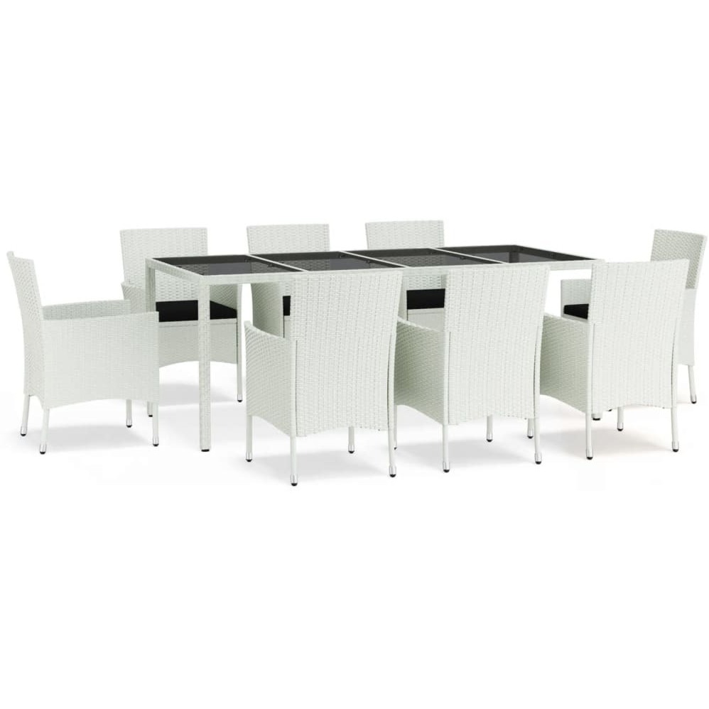 Vidaxl 9 Piece Patio Dining Set With Cushions White Poly Rattan