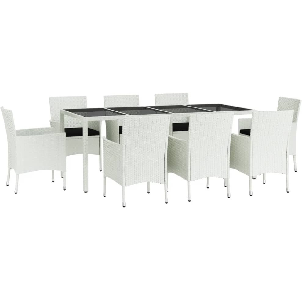 Vidaxl 9 Piece Patio Dining Set With Cushions White Poly Rattan