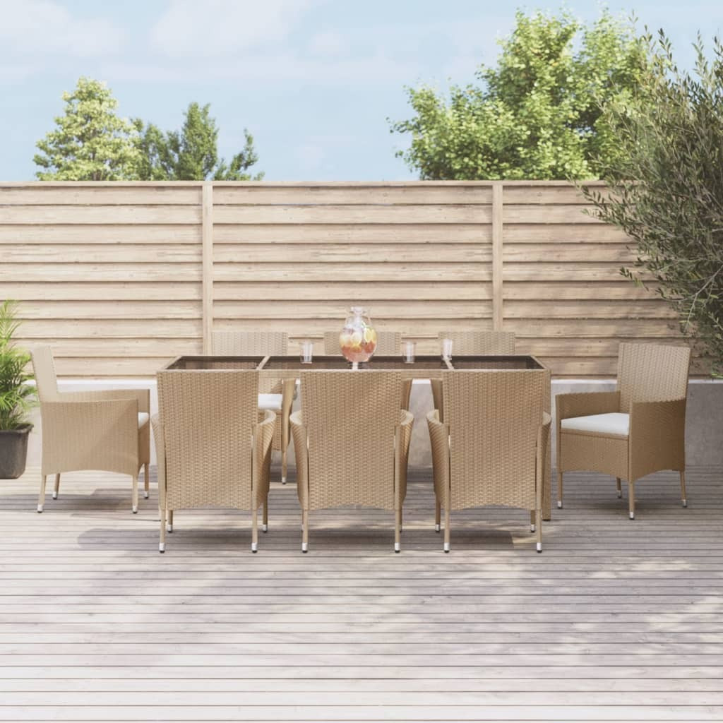 Vidaxl 9 Piece Patio Dining Set With Cushions Beige Poly Rattan