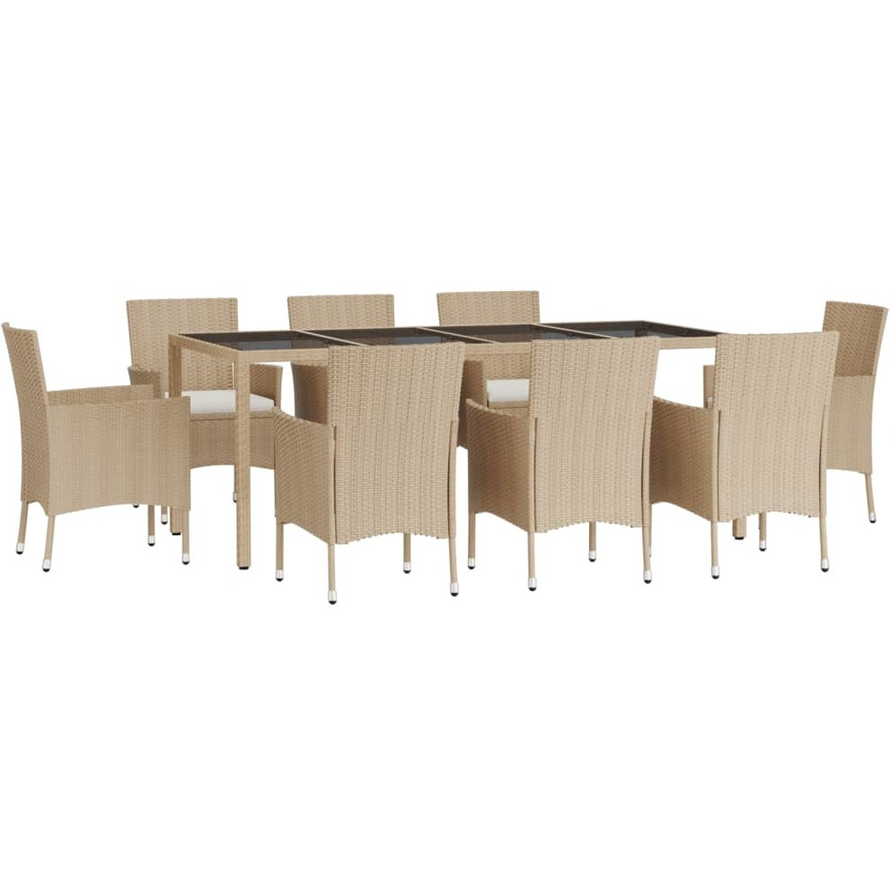 Vidaxl 9 Piece Patio Dining Set With Cushions Beige Poly Rattan
