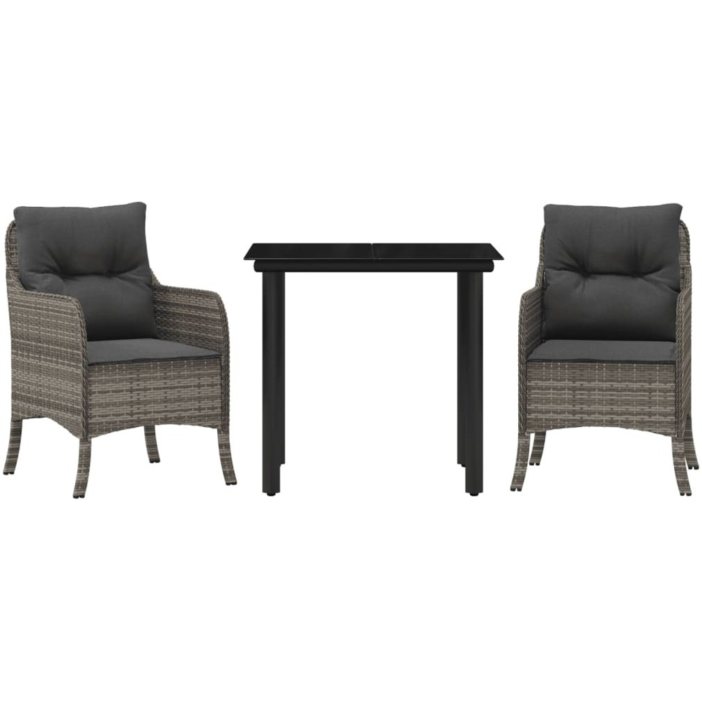 Vidaxl 3 Piece Patio Dining Set With Cushions Gray Poly Rattan