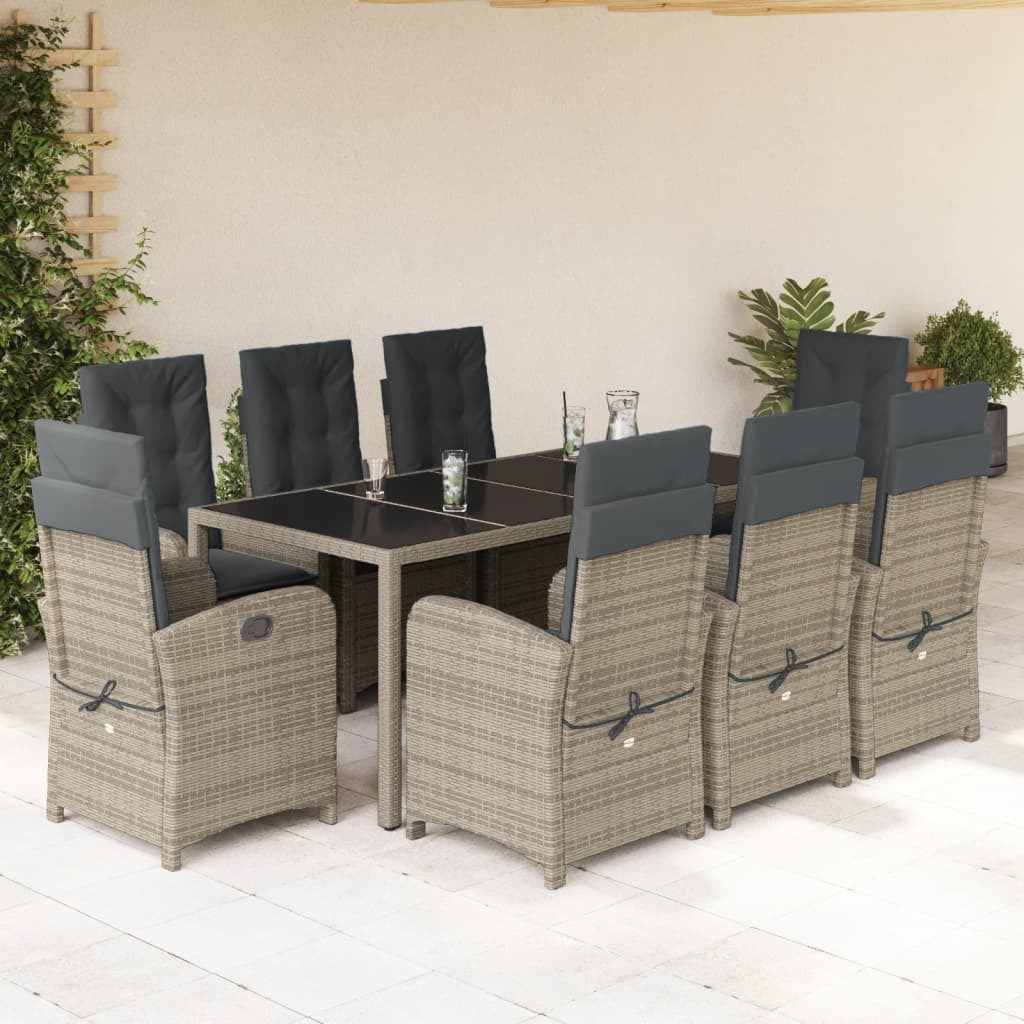 Vidaxl 9 Piece Patio Dining Set With Cushions Gray Poly Rattan