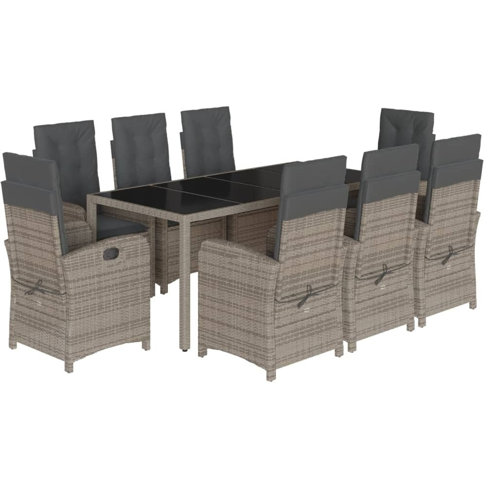 Vidaxl 9 Piece Patio Dining Set With Cushions Gray Poly Rattan