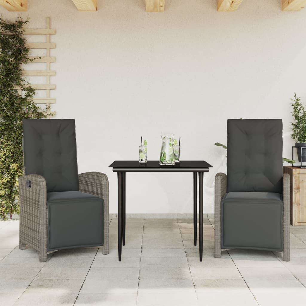 Vidaxl 3 Piece Bistro Set With Cushions Gray Poly Rattan