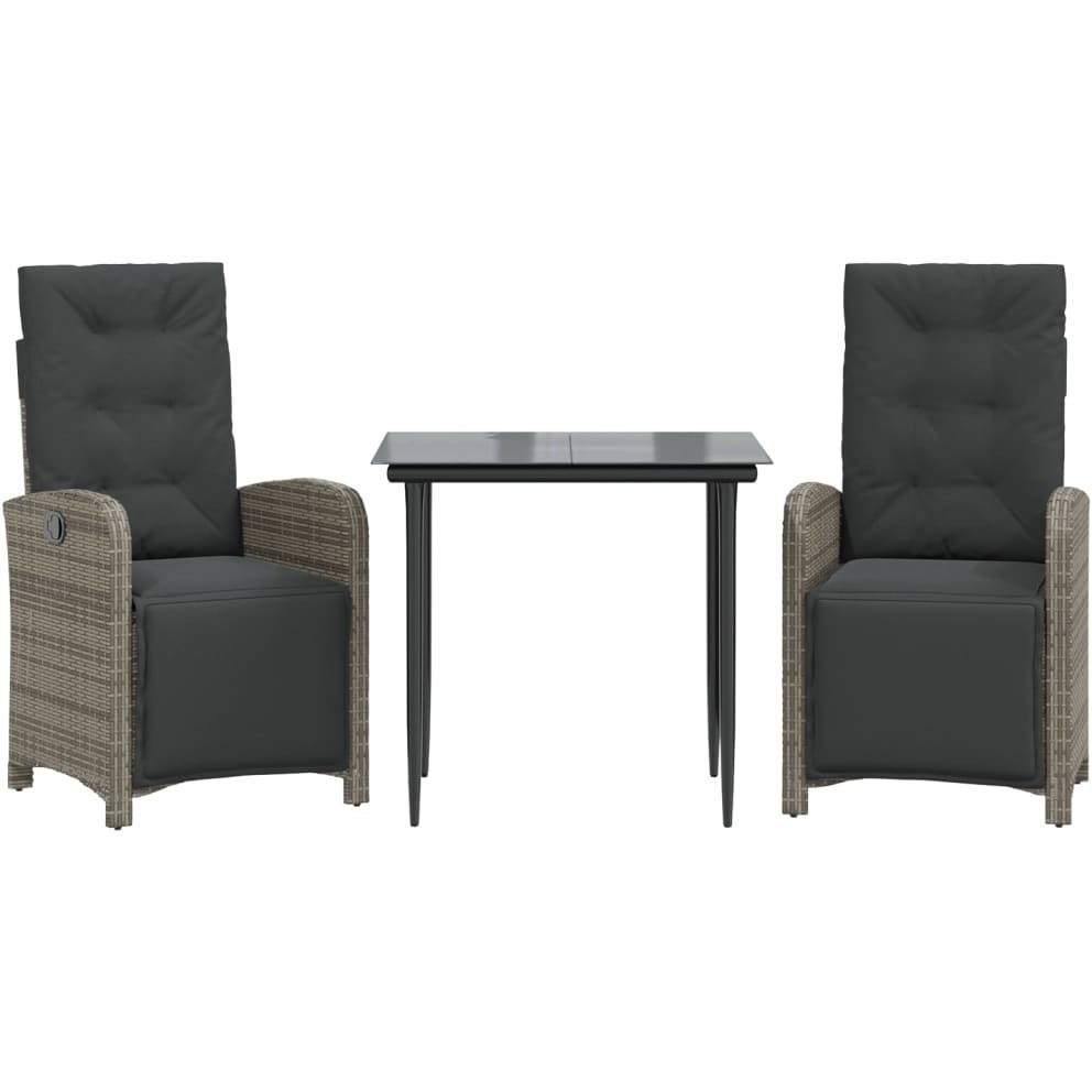 Vidaxl 3 Piece Bistro Set With Cushions Gray Poly Rattan
