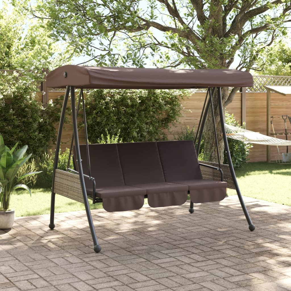 Vidaxl Patio Swing Bench With Adjustable Canopy Coffee Brownsteel
