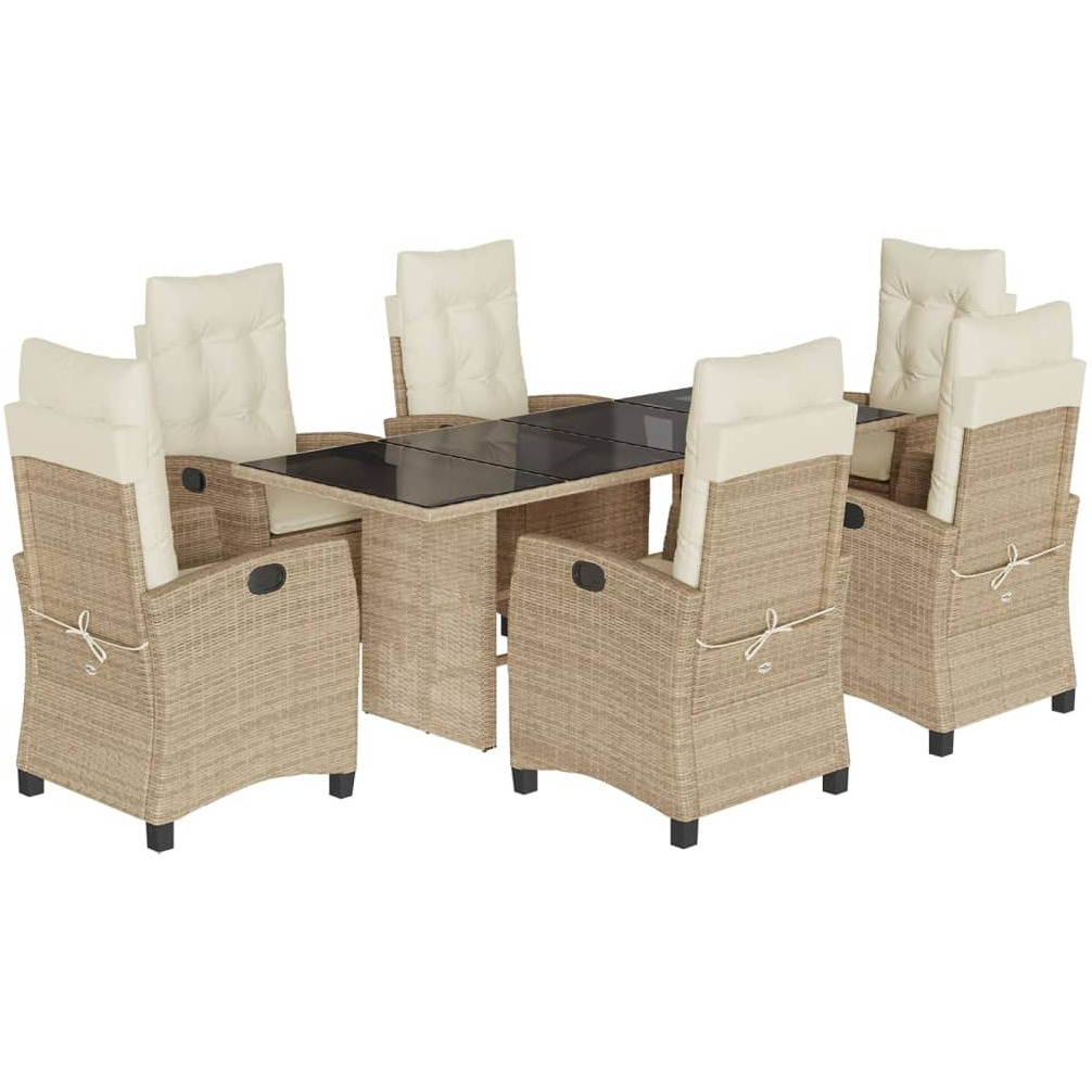 Vidaxl 7 Piece Patio Dining Set With Cushions Beige Poly Rattan