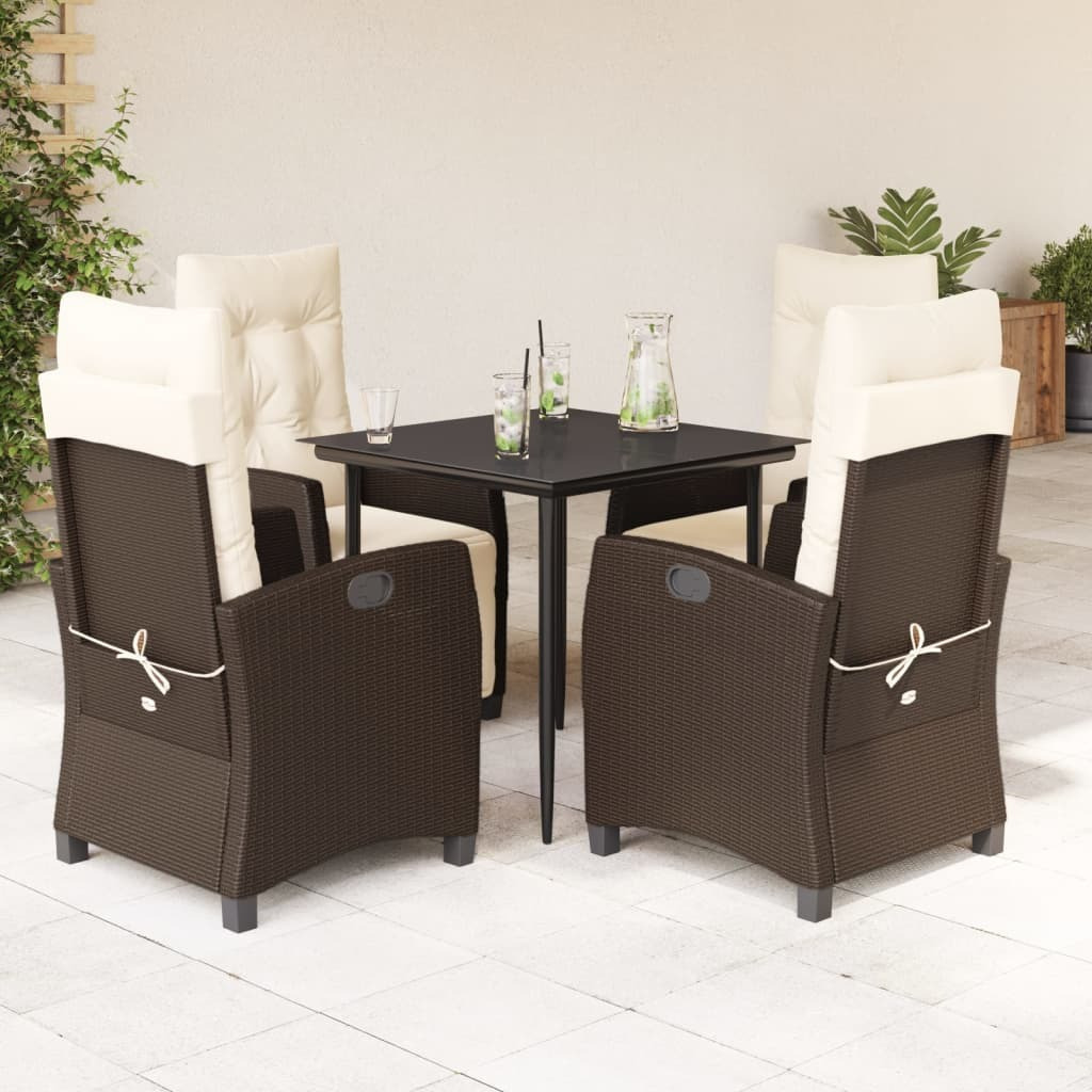 Vidaxl 5 Piece Patio Dining Set With Cushions Brown Poly Rattan