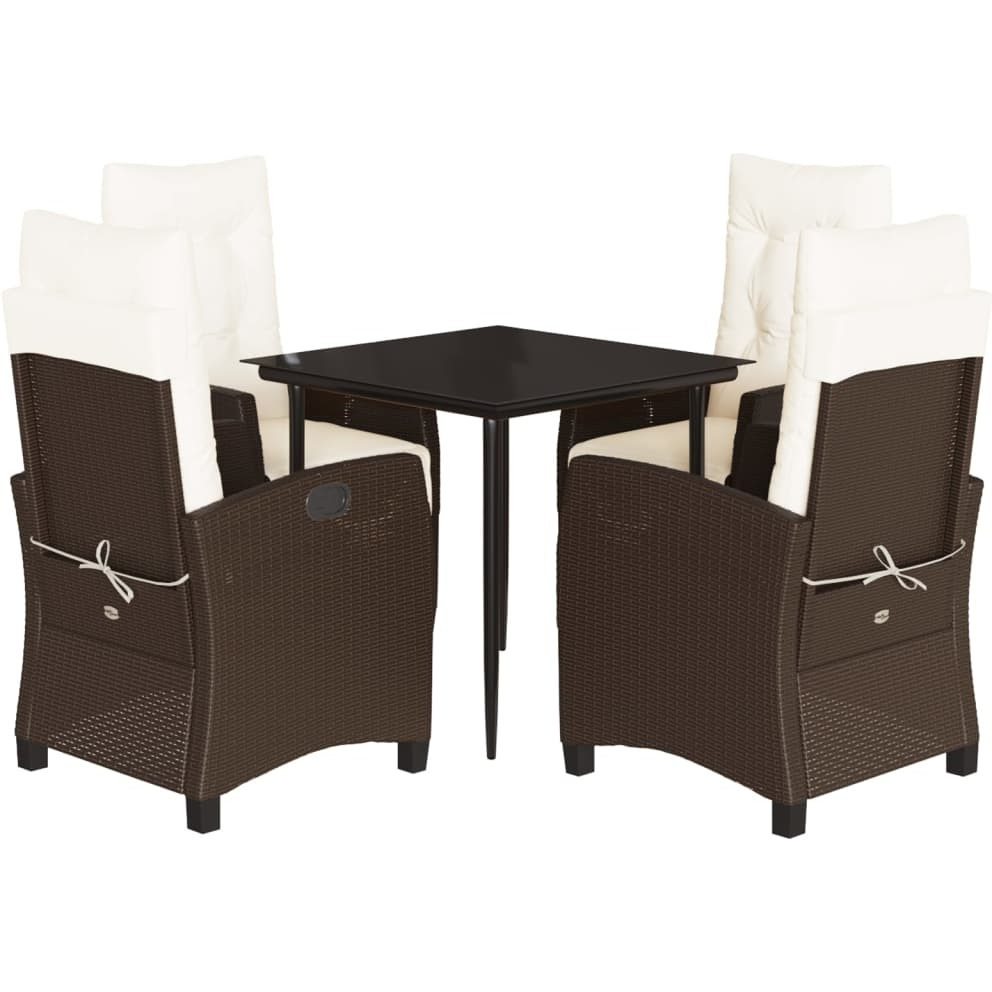 Vidaxl 5 Piece Patio Dining Set With Cushions Brown Poly Rattan