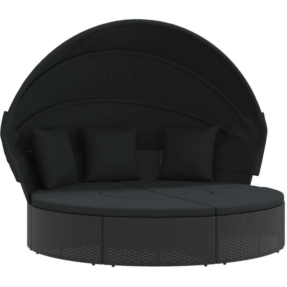 Vidaxl Patio Lounge Bed With Canopy And Cushions Black Poly Rattan