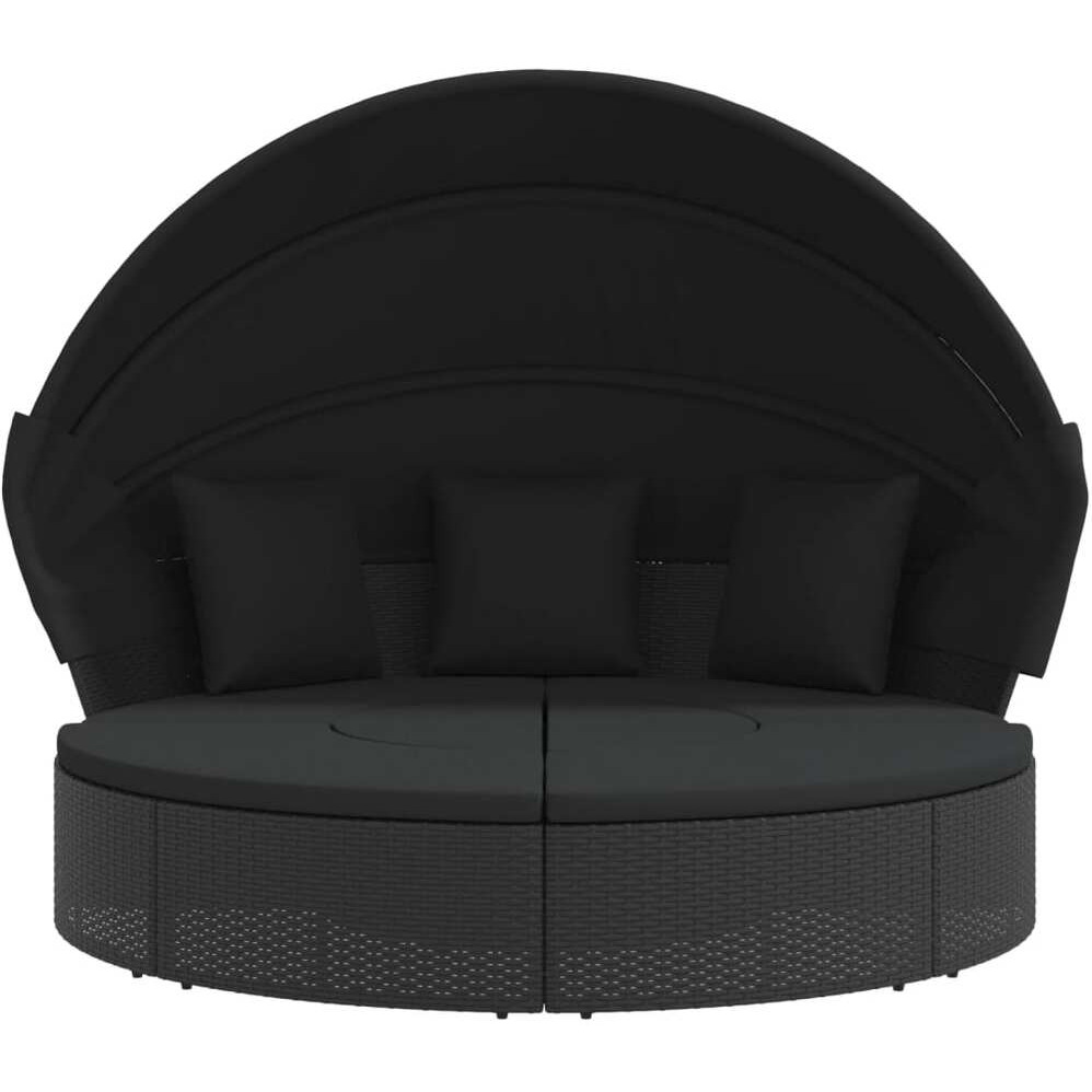Vidaxl Patio Lounge Bed With Canopy And Cushions Black Poly Rattan