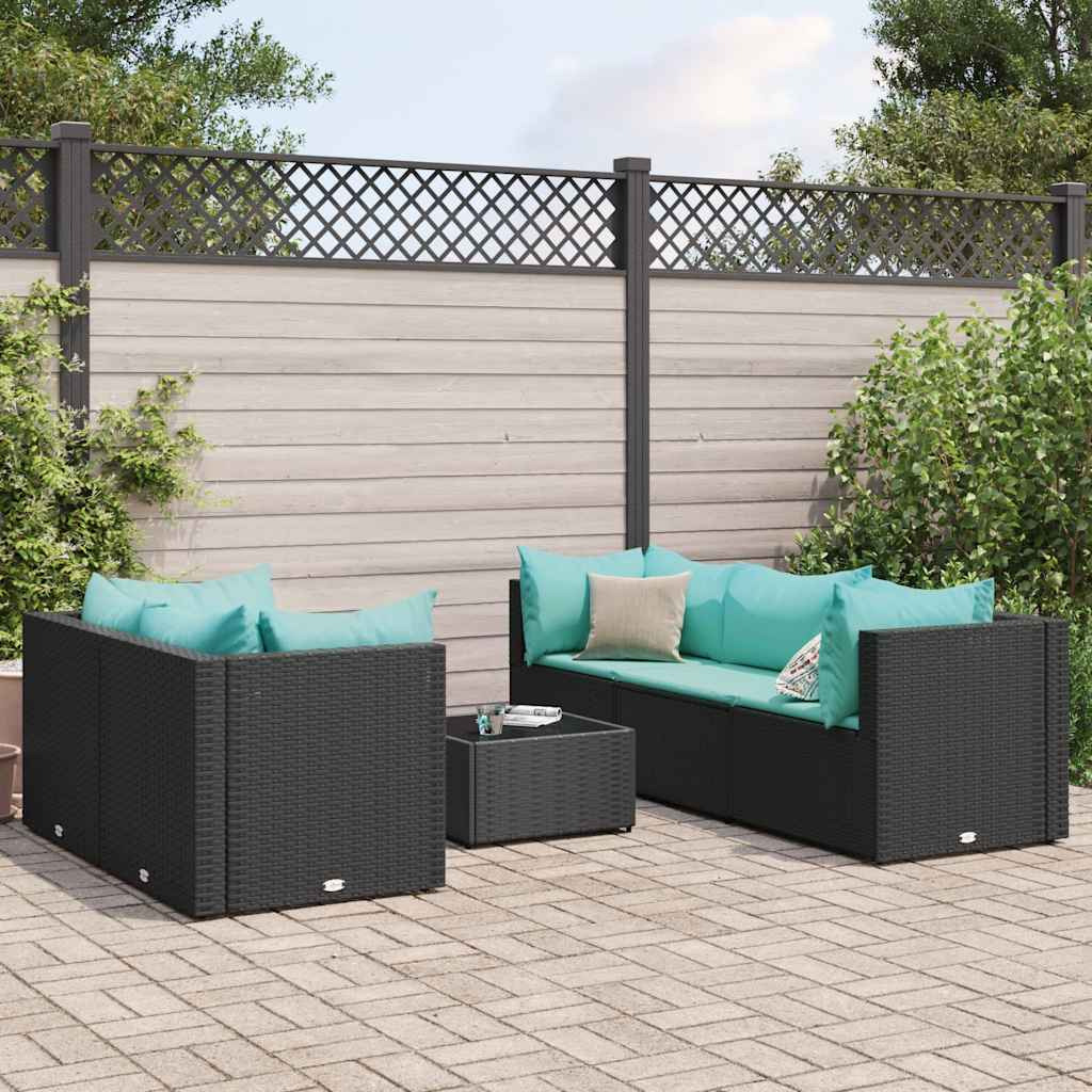 Vidaxl 6 Piece Patio Lounge Set With Cushions Black Poly Rattan