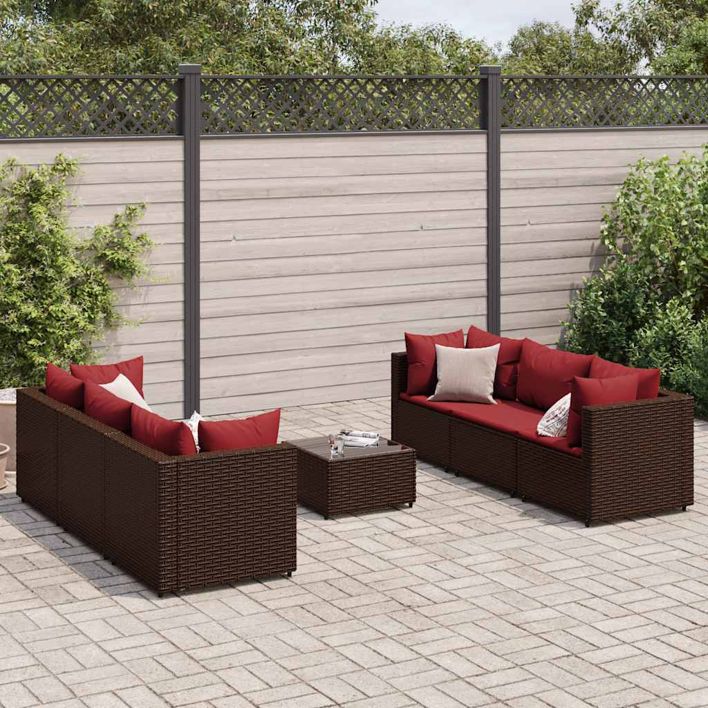 Vidaxl 7 Piece Patio Lounge Set With Cushions Brown Poly Rattan