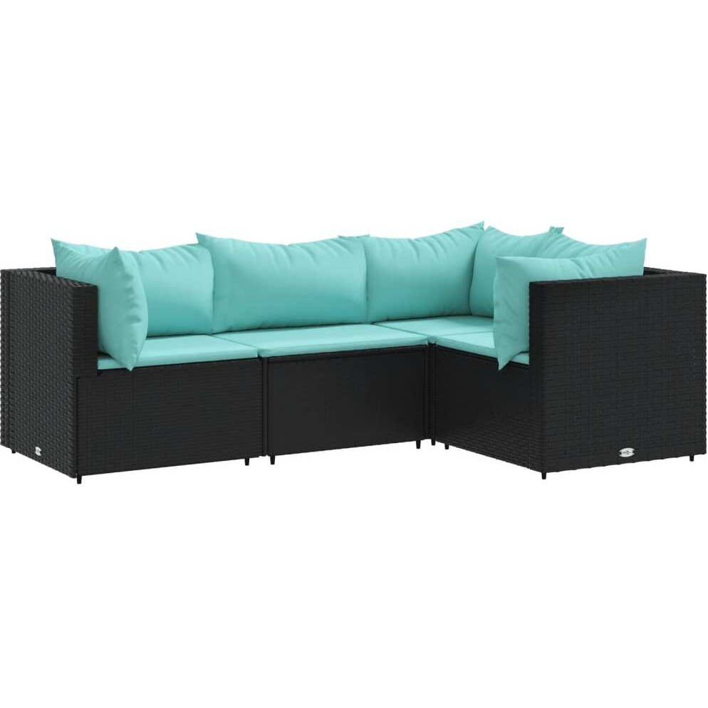 Vidaxl 4 Piece Patio Lounge Set With Cushions Black Poly Rattan