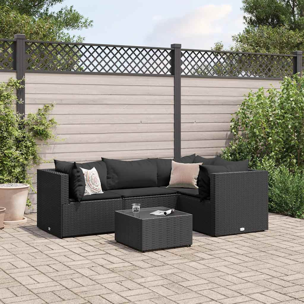 Vidaxl 5 Piece Patio Lounge Set With Cushions Black Poly Rattan