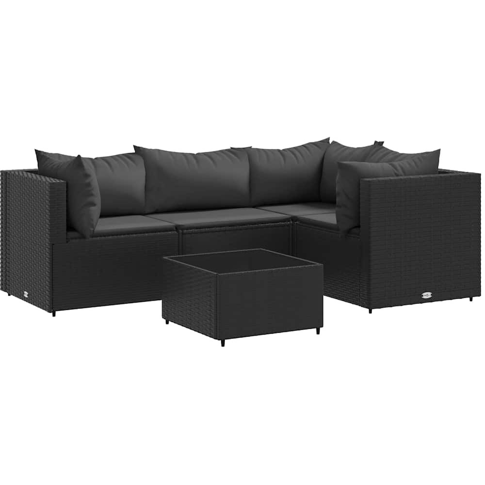 Vidaxl 5 Piece Patio Lounge Set With Cushions Black Poly Rattan