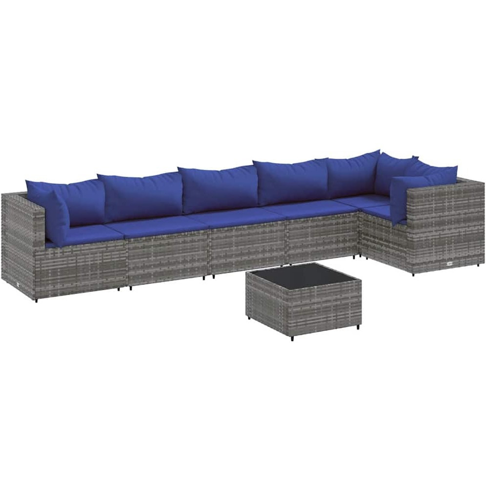 Vidaxl 7 Piece Patio Lounge Set With Cushions Gray Poly Rattan