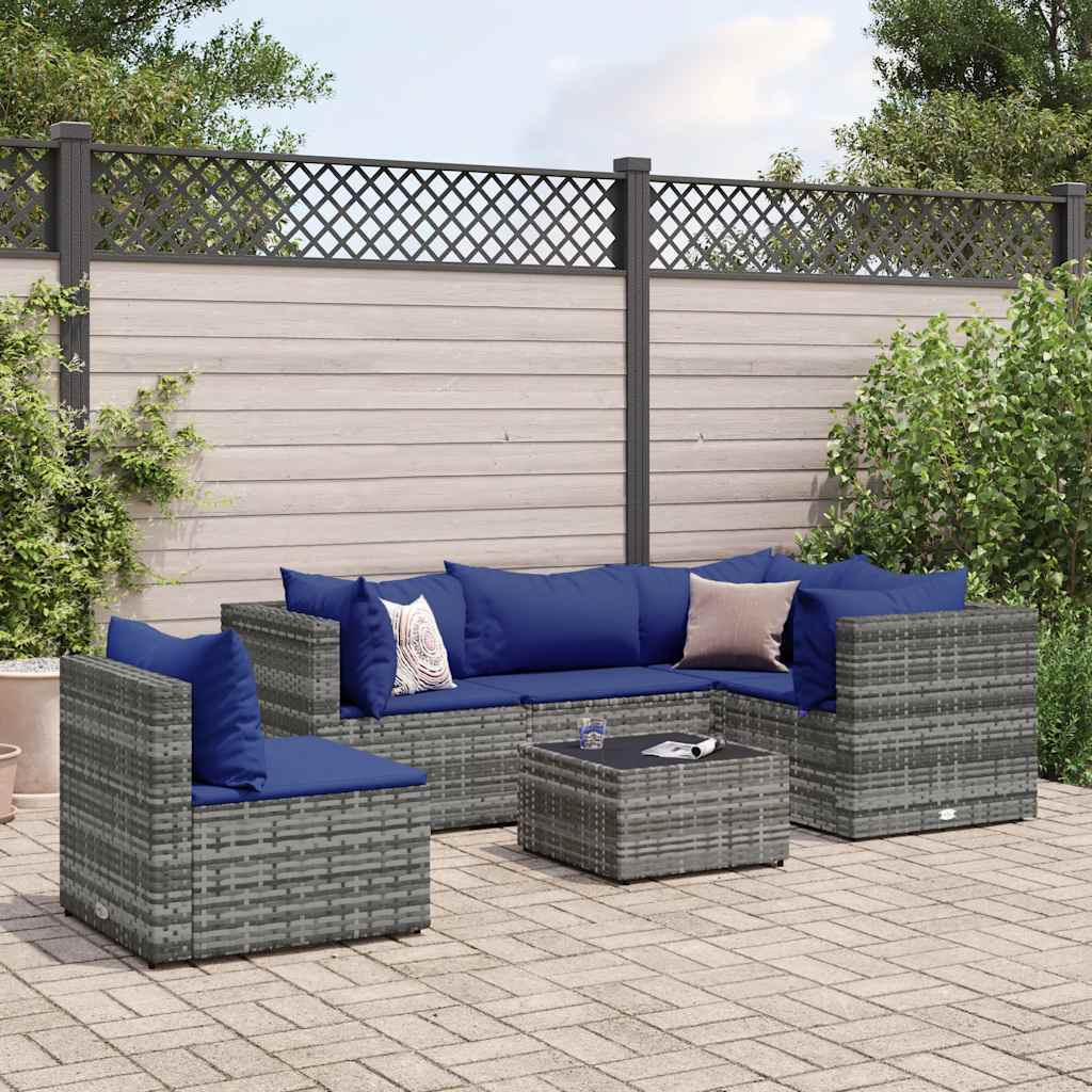 Vidaxl 6 Piece Patio Lounge Set With Cushions Gray Poly Rattan