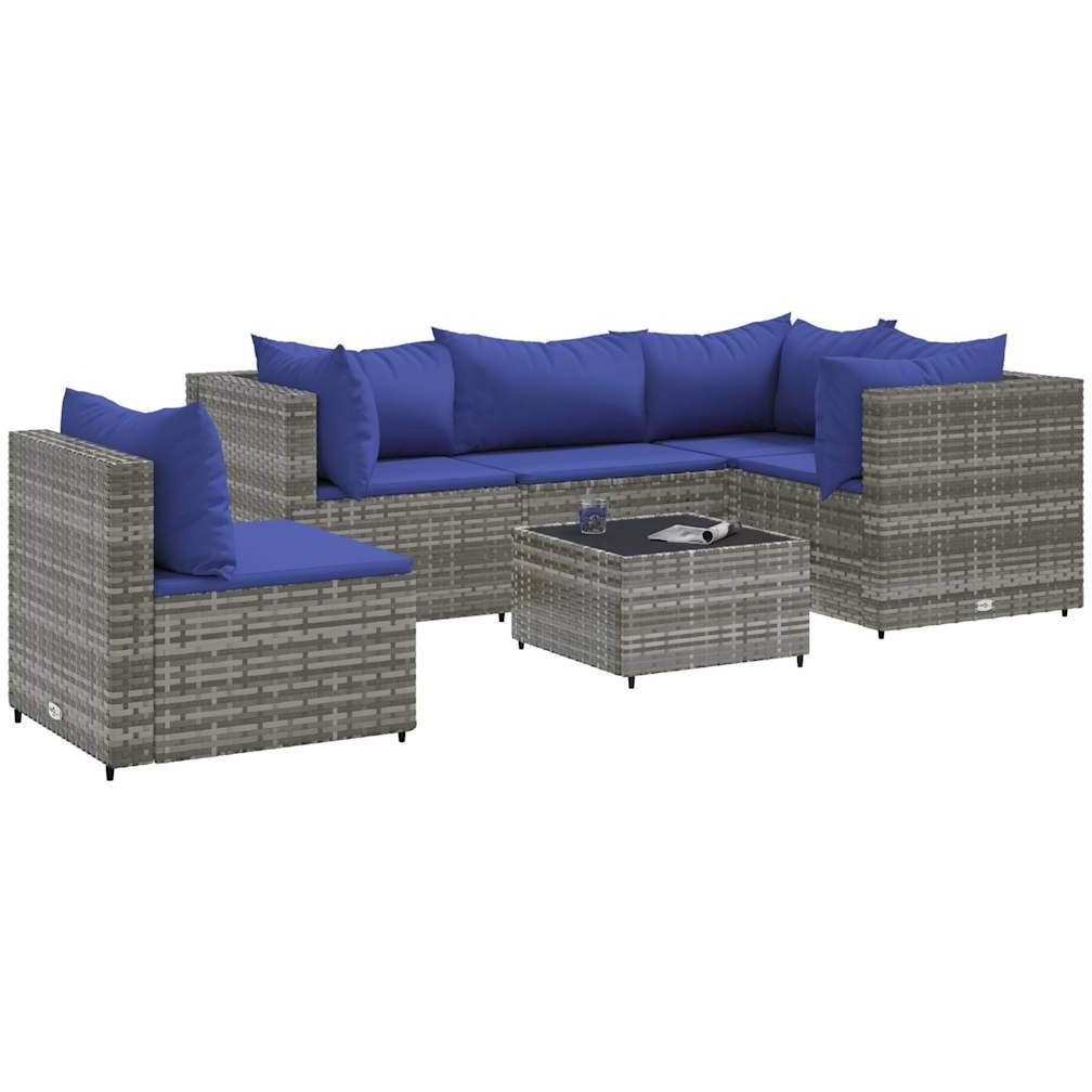 Vidaxl 6 Piece Patio Lounge Set With Cushions Gray Poly Rattan