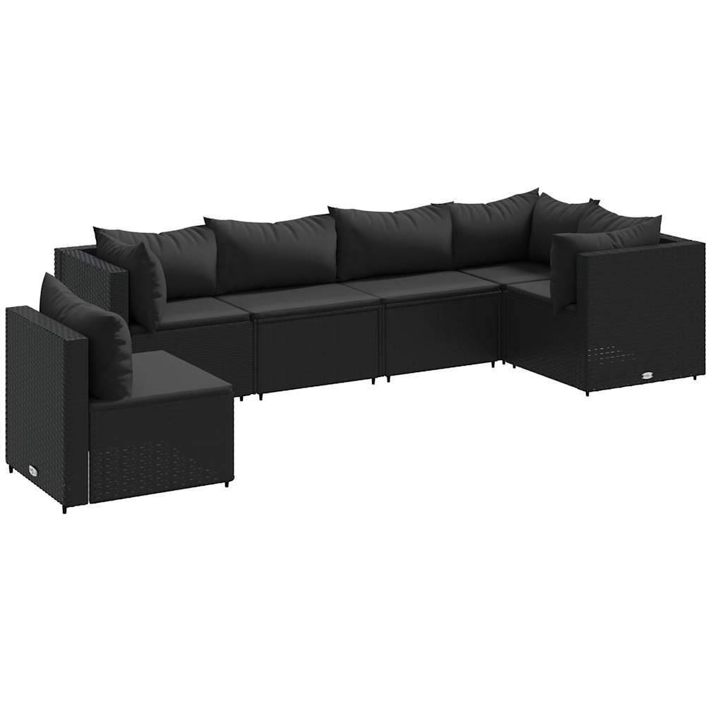 Vidaxl 6 Piece Patio Lounge Set With Cushions Black Poly Rattan