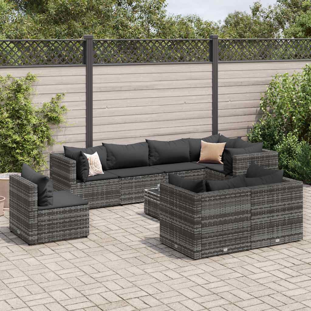 Vidaxl 9 Piece Patio Lounge Set With Cushions Gray Poly Rattan