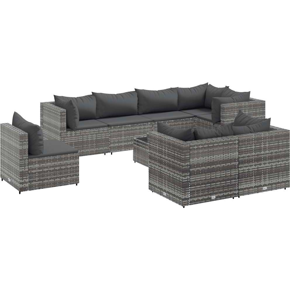 Vidaxl 9 Piece Patio Lounge Set With Cushions Gray Poly Rattan