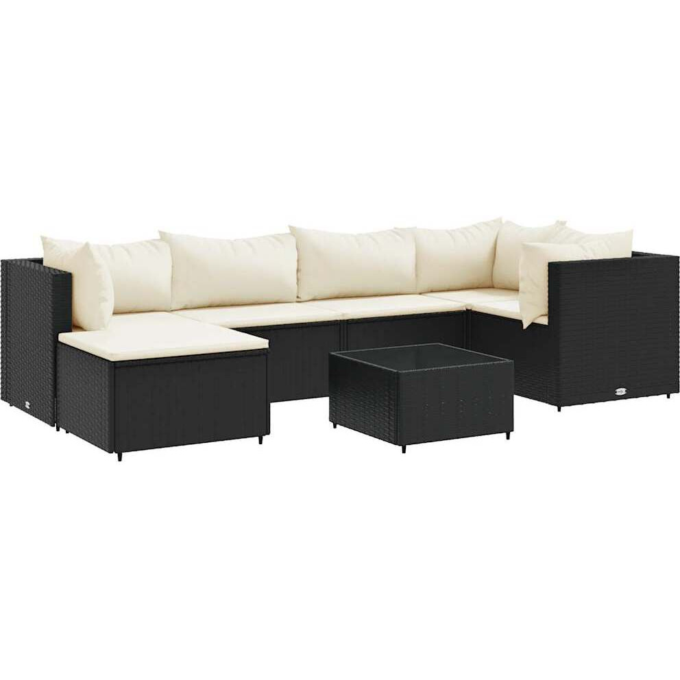 Vidaxl 7 Piece Patio Lounge Set With Cushions Black Poly Rattan