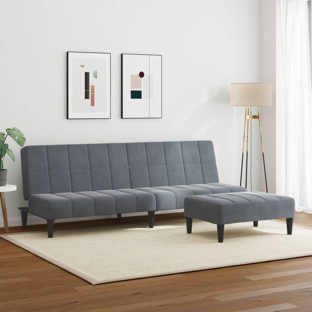 Vidaxl 2-Seater Sofa Bed With Footstool Dark Gray Velvet